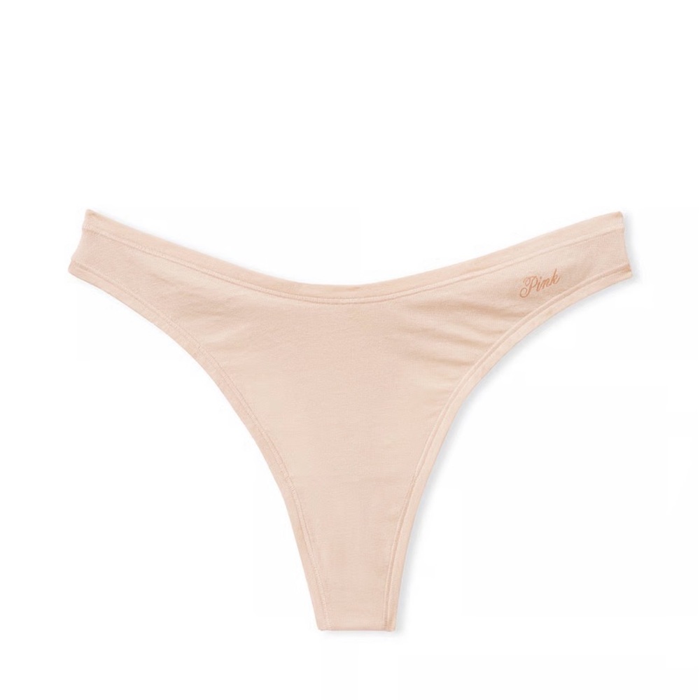 NWT Victoria’s Secret PINK Cotton High Leg Thong Panty, Size Large, Marzipan